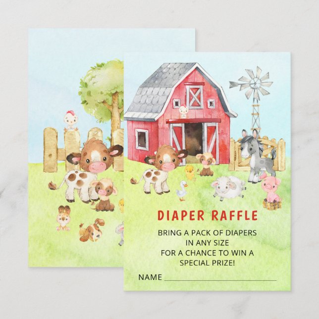 Invitation Cute Barnyard Friends Baby shower Déchets Raffle (Devant / Derrière)