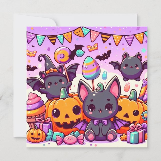 Invitation Cute bats halloween party (Devant)