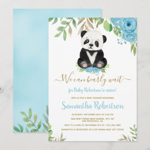 Invitation Cute Bear Blue Boy Nous pouvons Bearly Wait Baby s