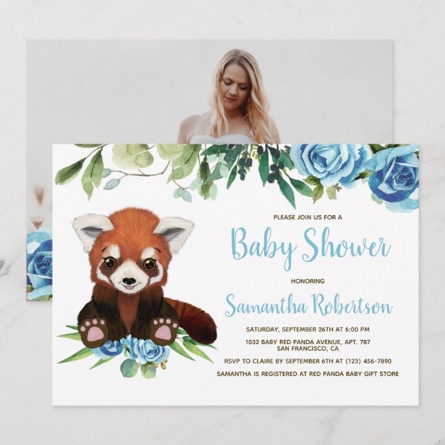 Invitation Cute Bear Blue Green Boy Baby shower Photo (Devant / Derrière)