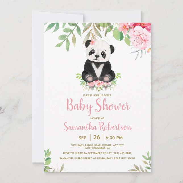 Invitation Cute Bear Blush Rose Girl Baby shower Photo person (Devant)
