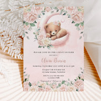 Cute Bear Croissant Lune Blush Floral Baby shower