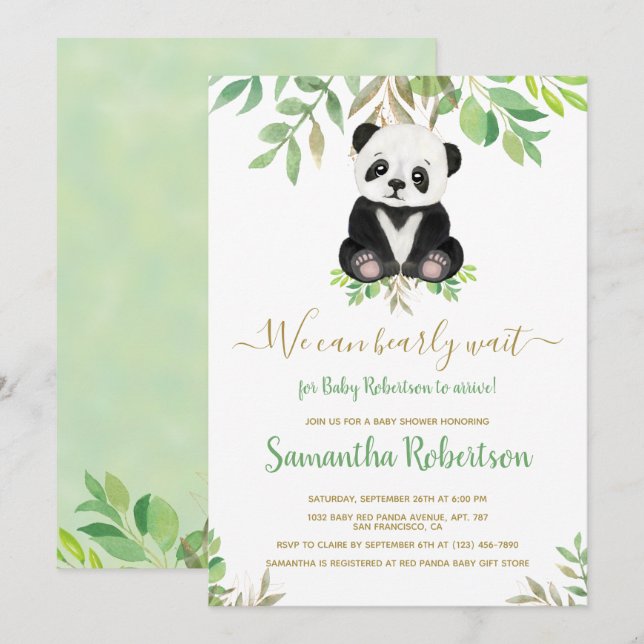 Invitation Cute Bear Greenerife nous pouvons attendre baby sh (Devant / Derrière)