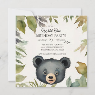 Invitation Cute Bear Wild One 1ère fête d'anniversaire