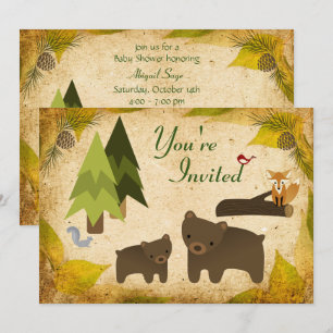 Invitation Cute Bears and Woodland Animals Baby shower Invita