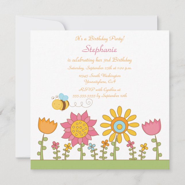 Invitation Cute bebe volant des fleurs d'anniversaire invitat (Devant)