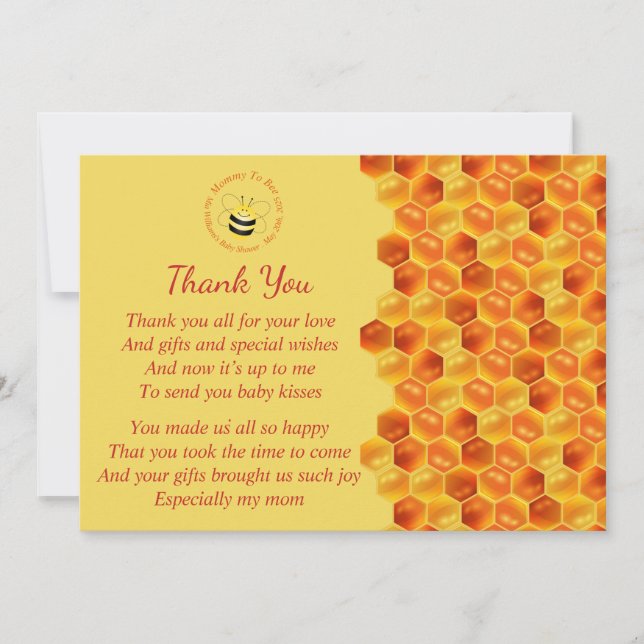 Invitation Cute Bee Theme Baby shower Merci (Devant)