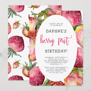 Invitation Cute Berry Première fraise 1ère fête d'anniversair