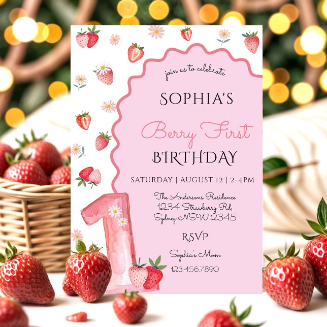 Invitation Cute Berry Wavy Premier 1er anniversaire (Créateur téléchargé)