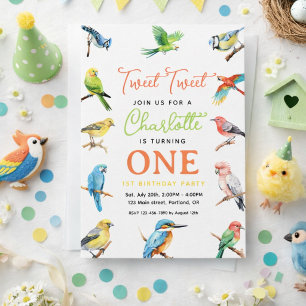 Invitation Cute Bird 1er Anniversaire Douce Fête de Bébé Oi