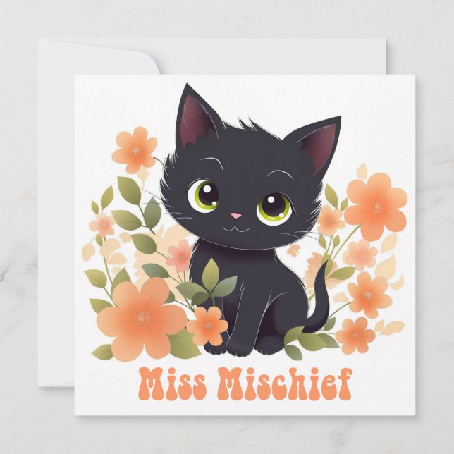 Invitation Cute Black Kitty Kawaii Chibi (Devant)