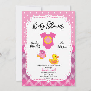 Invitation Cute blanc et rose Baby shower fille canard en cao