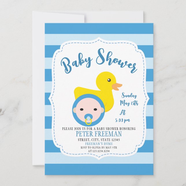 Invitation Cute Bleu et blanc Baby shower de canard en caoutc (Devant)