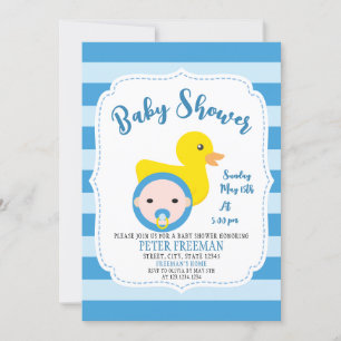Invitation Cute Bleu et blanc Baby shower de canard en caoutc