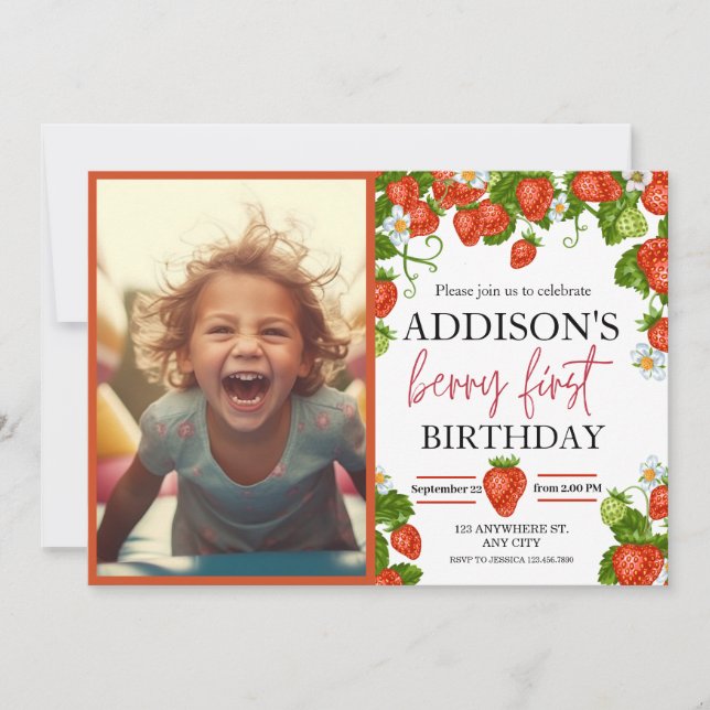 Invitation Cute Bleu Rouge Bleu Bleu Doux 1er anniversaire (Devant)