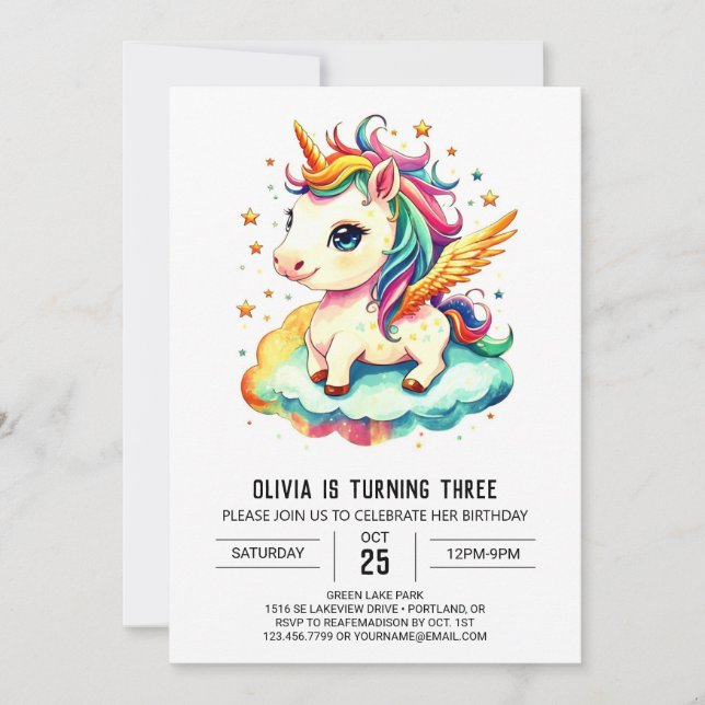 Invitation Cute Bliss Unicorn Anniversaire (Devant)