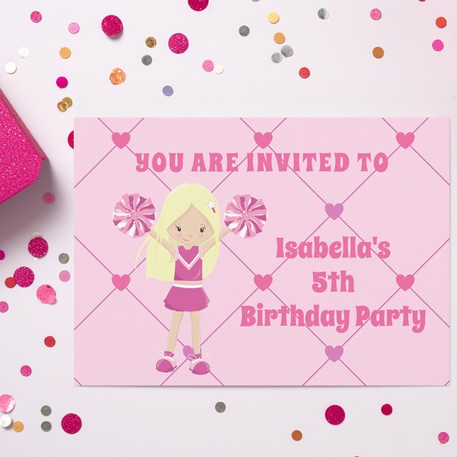 Invitation Cute Blonde Pom-pom girl fille sur mesure fête d'a (Créateur téléchargé)