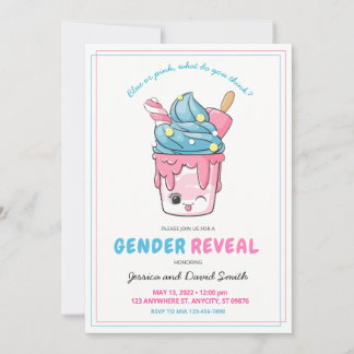 Invitation Cute Blue and Pink Ice Cream Sunday Gender Revela