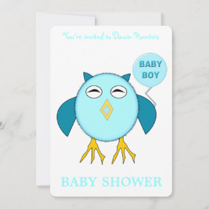 Invitation Cute Blue Baby Boy Owl Baby shower personnalisé
