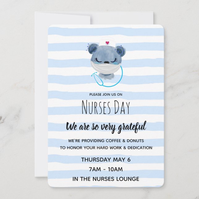 Invitation Cute Blue Bear Nurse dans un Masque - Appréciation (Devant)