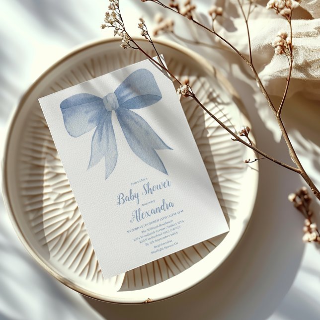 Invitation Cute Blue Bow Ribbon Baby Boy Douche garçon (Créateur téléchargé)