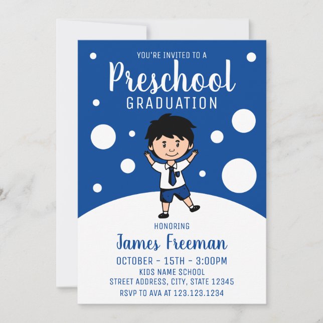 Invitation Cute Blue Boy Diplôme préscolaire (Devant)