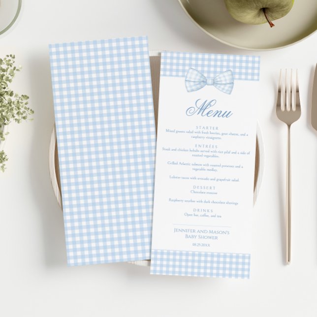 Invitation Cute Blue En vichy Bow Cravate Baby Boy Douche Men (Créateur téléchargé)
