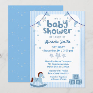 Invitation Cute Blue Graphic Boys Jouets Baby shower Invitati