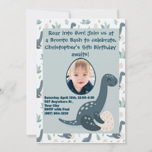 Invitation Cute Blue Green Dinosaur Photo personnalisée et no