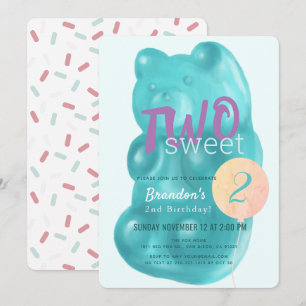 Invitation Cute Blue Gummy Bear Two Sweet 2e anniversaire
