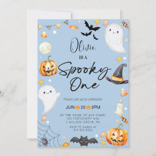 Invitation Cute Blue Halloween Ghost 1st Boy Anniversaire