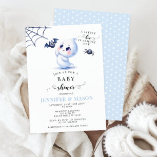 Invitation Cute Blue Little Boo Baby Ghost Boy Douche garçon