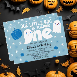 Invitation Cute Blue Little Boo Halloween Premier anniversair