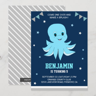 Invitation Cute Blue Octopus Anniversaire de enfant Party Inv