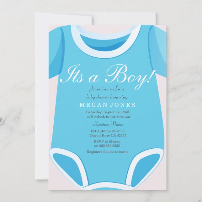 Invitation Cute Blue Romper C'est un garçon baby shower invit (Devant)