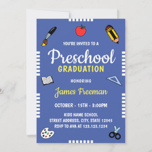 Invitation Cute Blue School Supplies Maternelle