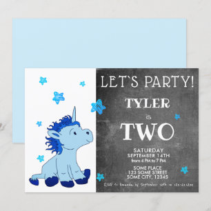 Invitation Cute Blue Unicorn 2e fête d'anniversaire