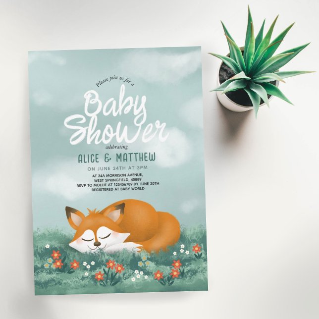 Invitation Cute Blue Woodland Fox Blue Boys Baby shower (Créateur téléchargé)