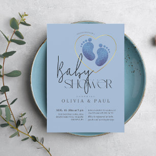 Invitation Cute Blush Blue Pieds Parties scintillant bébé gar