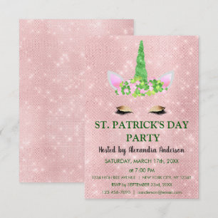 Invitation Cute Blush rose Unicorn St. Patrick's Day Party