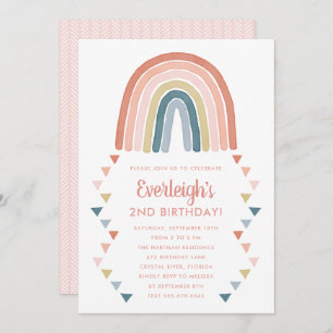 Invitation Cute Boho Aquarelle Arc-en-ciel Anniversaire Corai