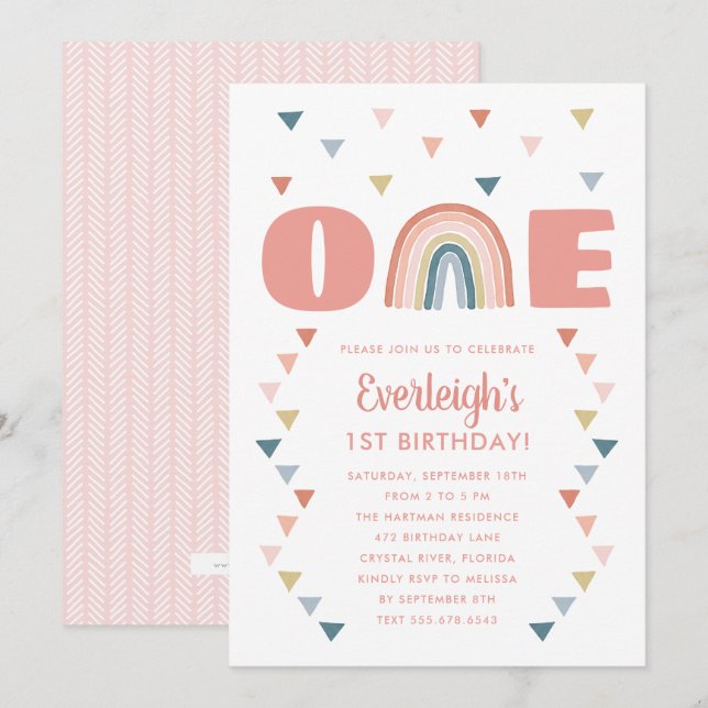 Invitation Cute Boho Aquarelle Arc-en-ciel Anniversaire Corai (Devant / Derrière)