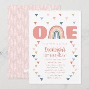 Invitation Cute Boho Aquarelle Arc-en-ciel Anniversaire Corai