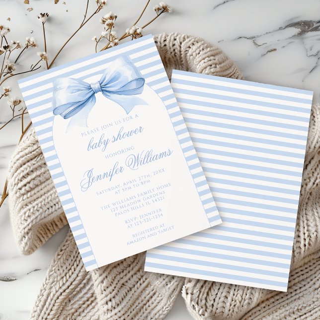 Invitation Cute Boho Blue Bow Baby Boy Douche (Créateur téléchargé)