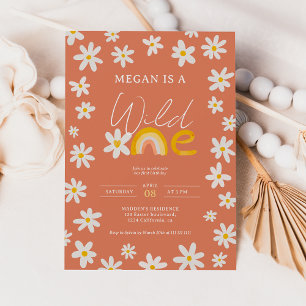 Invitation Cute boho daisy arc en ciel sauvage un 1er anniver