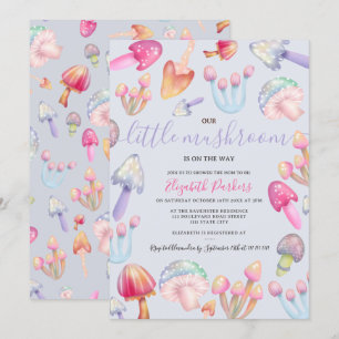 Invitation Cute boho pastel champignons baby shower aquarelle
