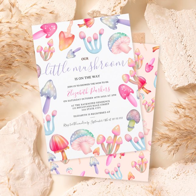 Invitation Cute boho pastel champignons baby shower aquarelle (Créateur téléchargé)