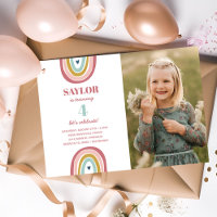 Cute Boho Rainbow Pink Photo Anniversaire