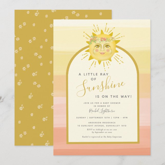 Invitation Cute Boho Rainbow Ray de Sunshine Baby shower (Devant / Derrière)