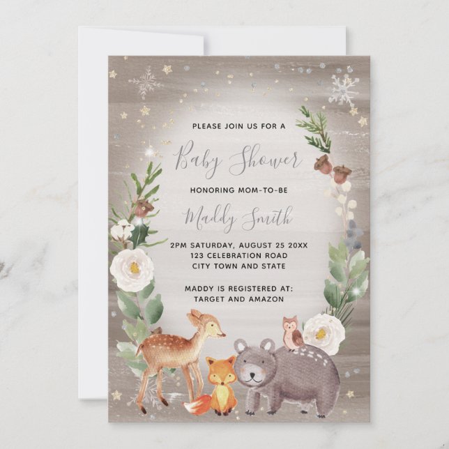 Invitation Cute Bois Animaux Baby shower d'hiver Neutre (Devant)